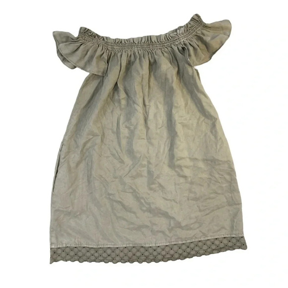 Zara Basic Off the Shoulder Dress Grey-Green XS Beachy Cottage Preppy Prairie - Picture 2 of 7